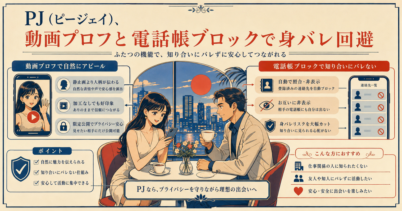 第2位：PJ（ピージェイ）、動画プロフと電話帳ブロックで身バレ回避