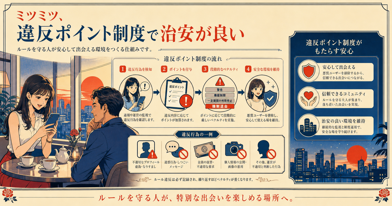 第6位：ミツミツ、違反ポイント制度で治安が良い