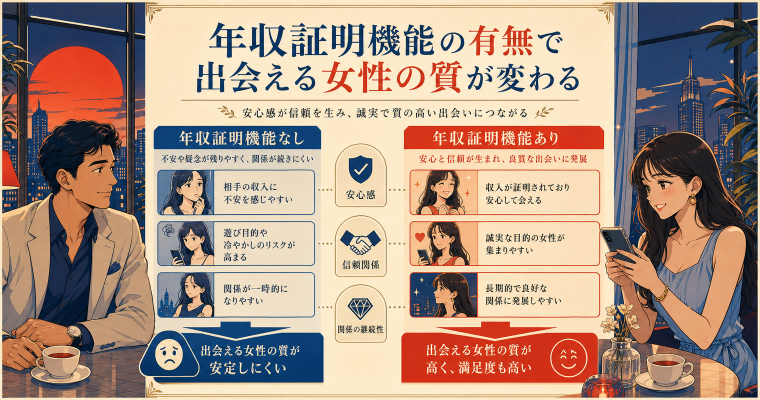 年収証明機能の有無で出会える女性の質が変わる