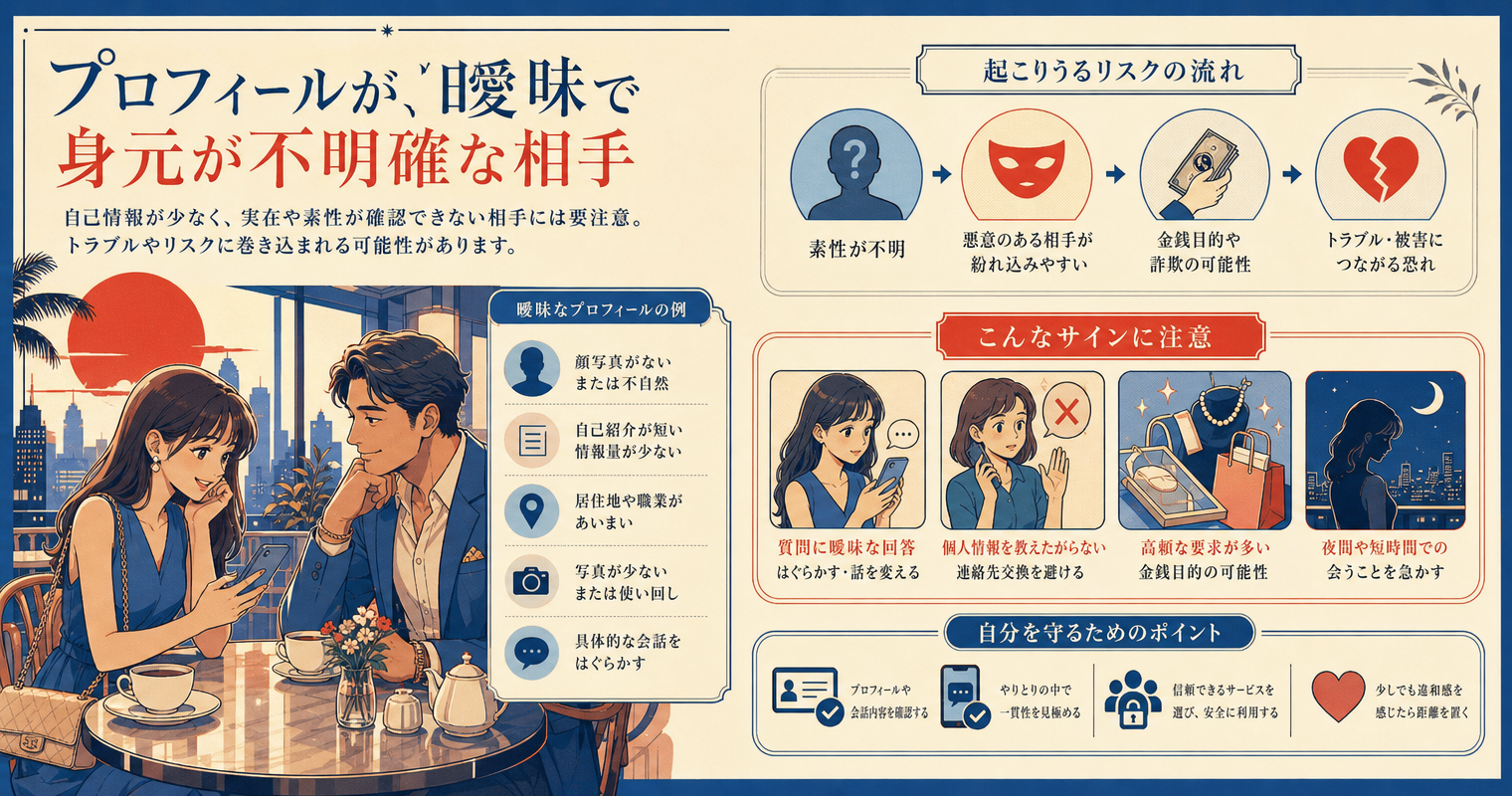 プロフィールが曖昧で身元が不明確な相手