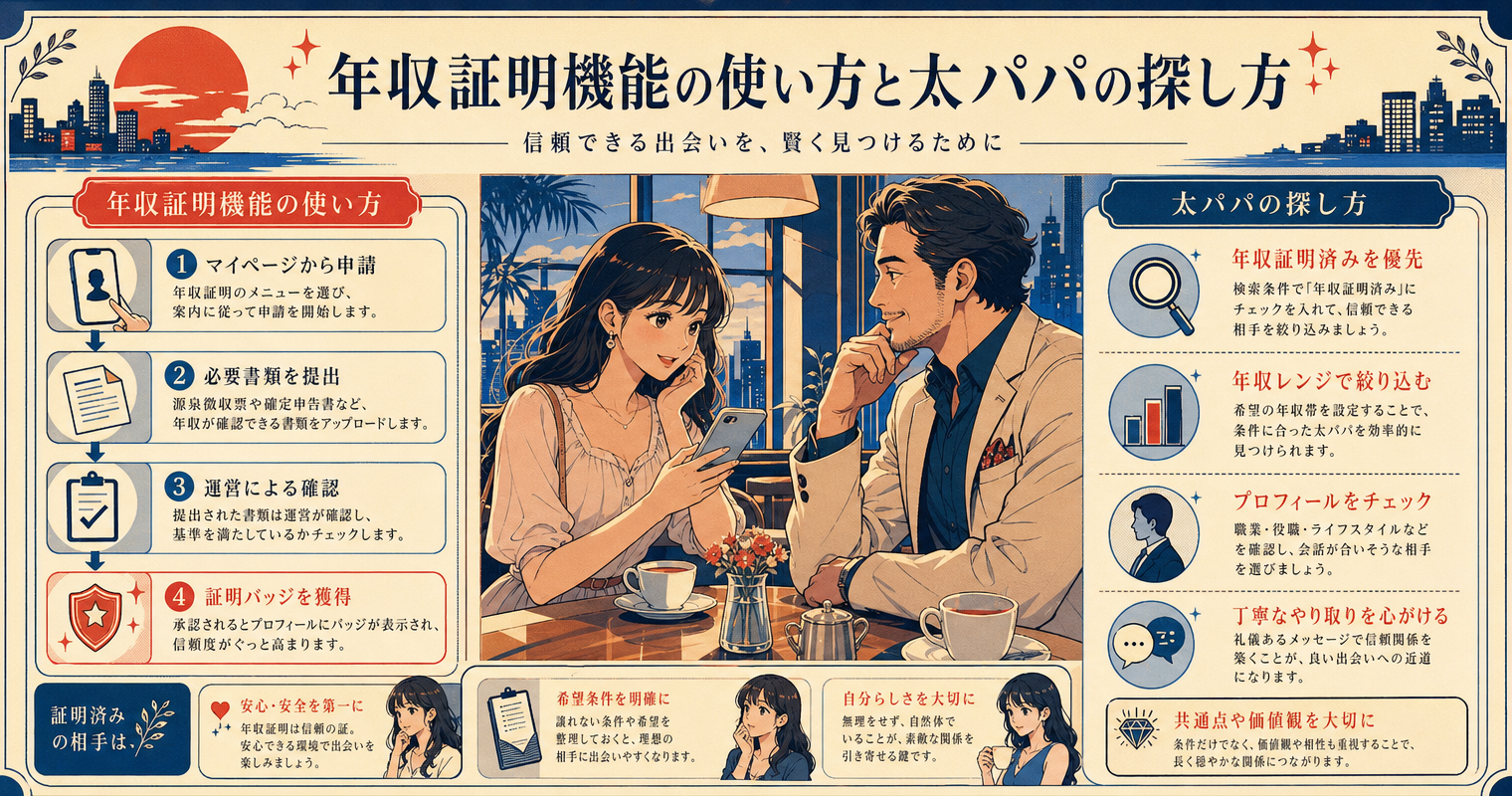 年収証明機能の使い方と太パパの探し方